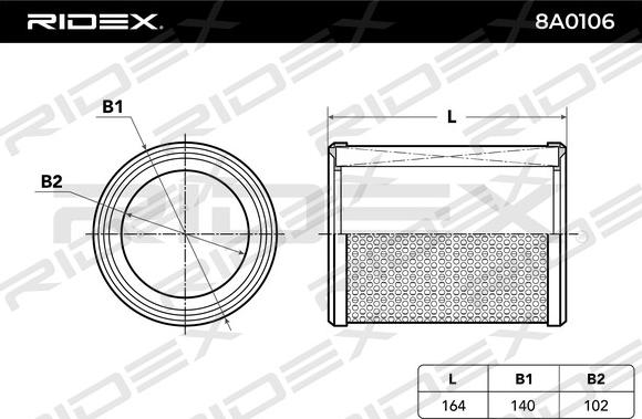 RIDEX 8A0106 - Въздушен филтър vvparts.bg