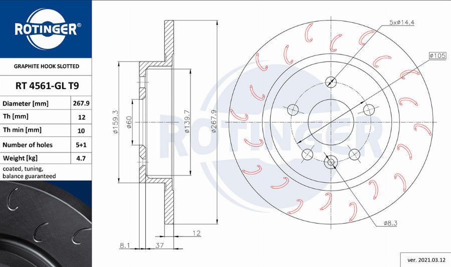 Rotinger RT 4561-GL T9 - Спирачен диск vvparts.bg