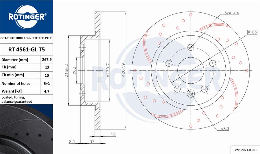 Rotinger RT 4561-GL T5 - Спирачен диск vvparts.bg