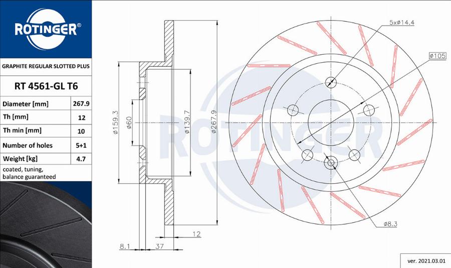 Rotinger RT 4561-GL T6 - Спирачен диск vvparts.bg