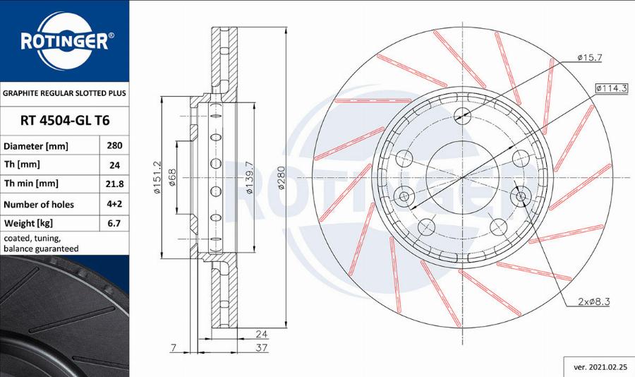 Rotinger RT 4504-GL T6 - Спирачен диск vvparts.bg