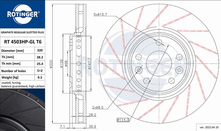 Rotinger RT 4503HP-GL T6 - Спирачен диск vvparts.bg