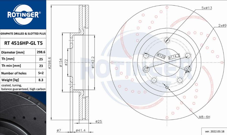 Rotinger RT 4516HP-GL T5 - Спирачен диск vvparts.bg