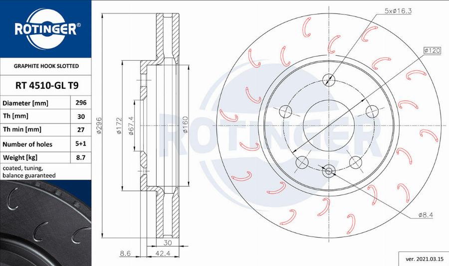 Rotinger RT 4510-GL T9 - Спирачен диск vvparts.bg