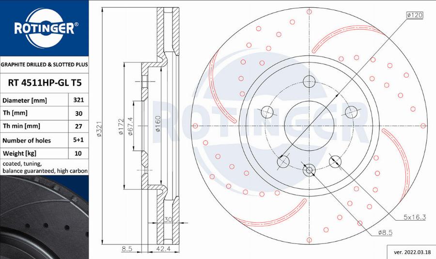 Rotinger RT 4511HP-GL T5 - Спирачен диск vvparts.bg