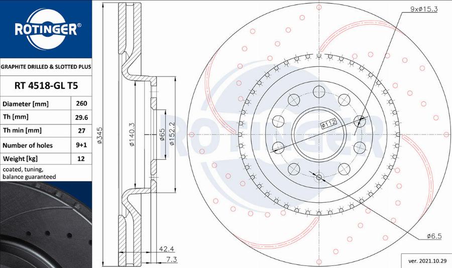 Rotinger RT 4518-GL T5 - Спирачен диск vvparts.bg