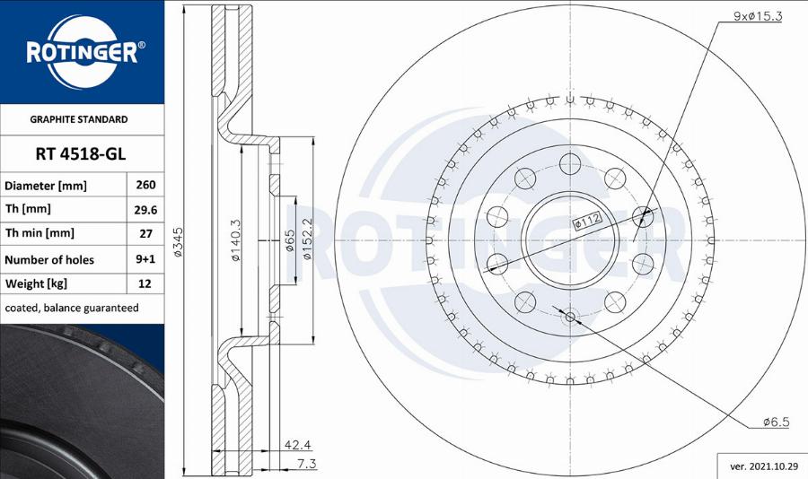 Rotinger RT 4518-GL - Спирачен диск vvparts.bg