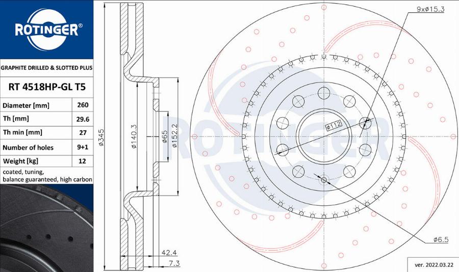 Rotinger RT 4518HP-GL T5 - Спирачен диск vvparts.bg