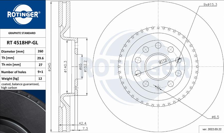 Rotinger RT 4518HP-GL - Спирачен диск vvparts.bg