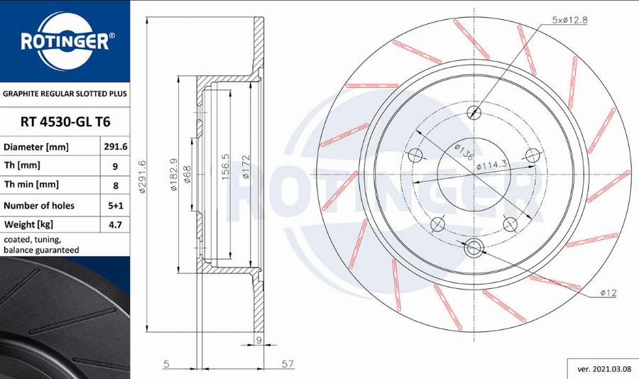 Rotinger RT 4530-GL T6 - Спирачен диск vvparts.bg