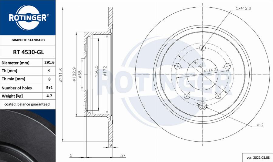 Rotinger RT 4530-GL - Спирачен диск vvparts.bg