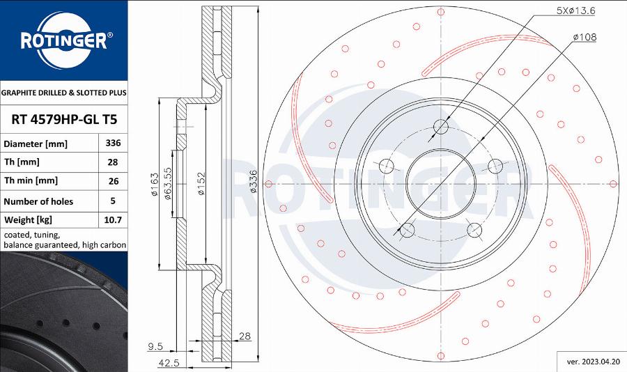 Rotinger RT 4579HP-GL T5 - Спирачен диск vvparts.bg