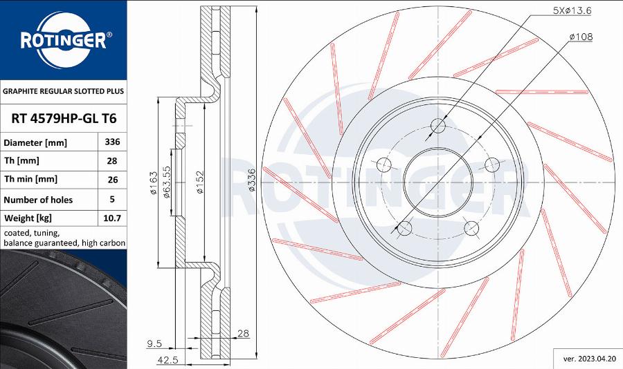 Rotinger RT 4579HP-GL T6 - Спирачен диск vvparts.bg