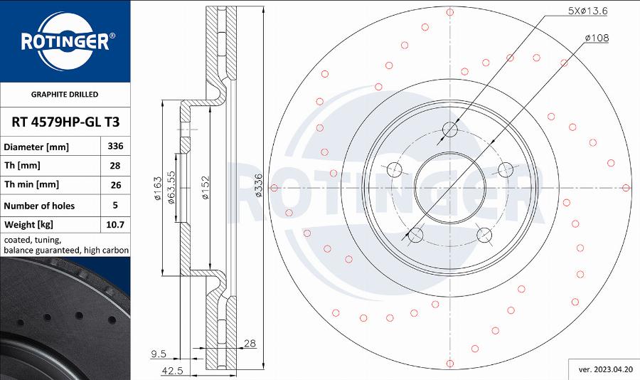 Rotinger RT 4579HP-GL T3 - Спирачен диск vvparts.bg