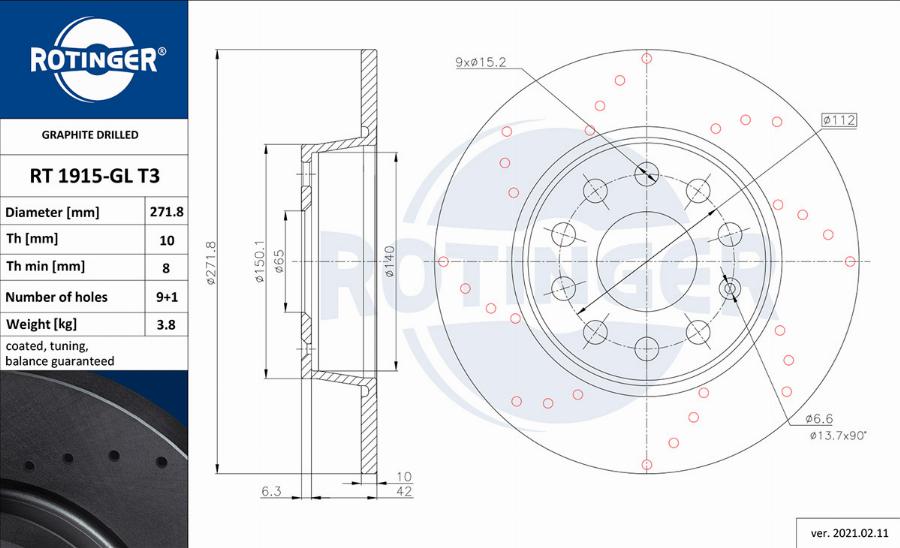 Rotinger RT 1915-GL T3 - Спирачен диск vvparts.bg