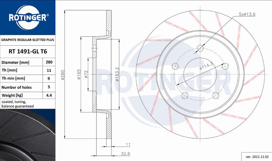 Rotinger RT 1491-GL T6 - Спирачен диск vvparts.bg