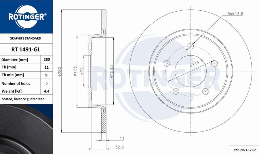 Rotinger RT 1491-GL - Спирачен диск vvparts.bg