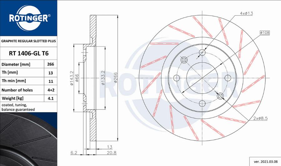 Rotinger RT 1406-GL T6 - Спирачен диск vvparts.bg