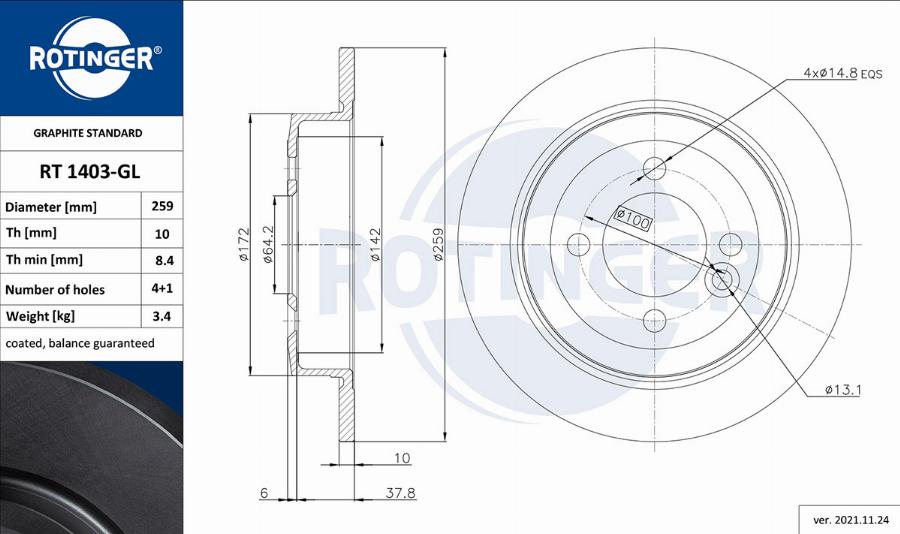 Rotinger RT 1403-GL - Спирачен диск vvparts.bg