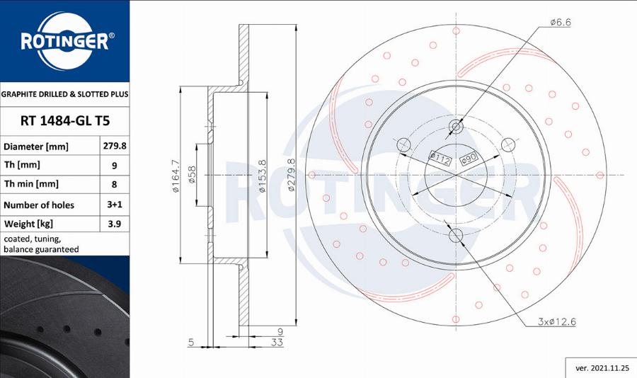 Rotinger RT 1484-GL T5 - Спирачен диск vvparts.bg