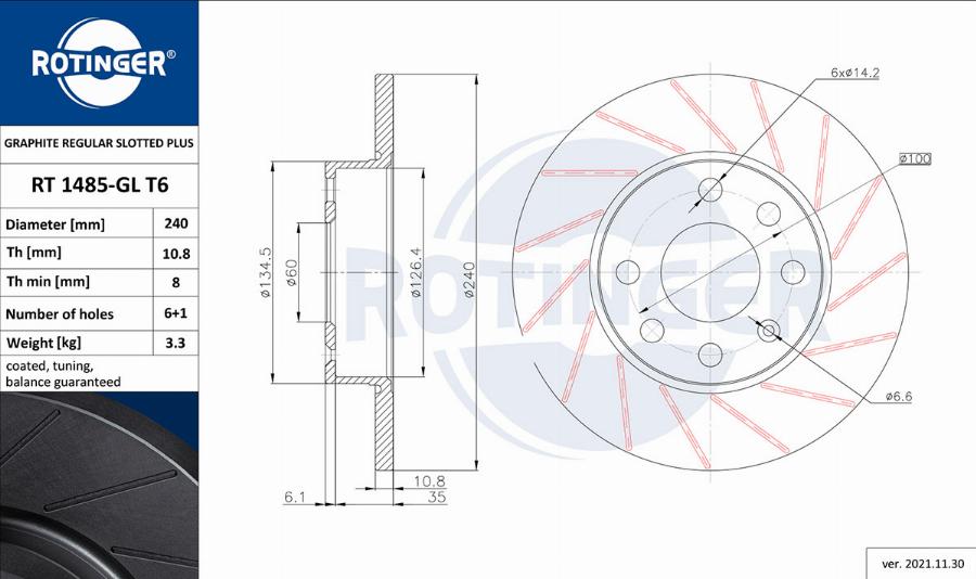 Rotinger RT 1485-GL T6 - Спирачен диск vvparts.bg