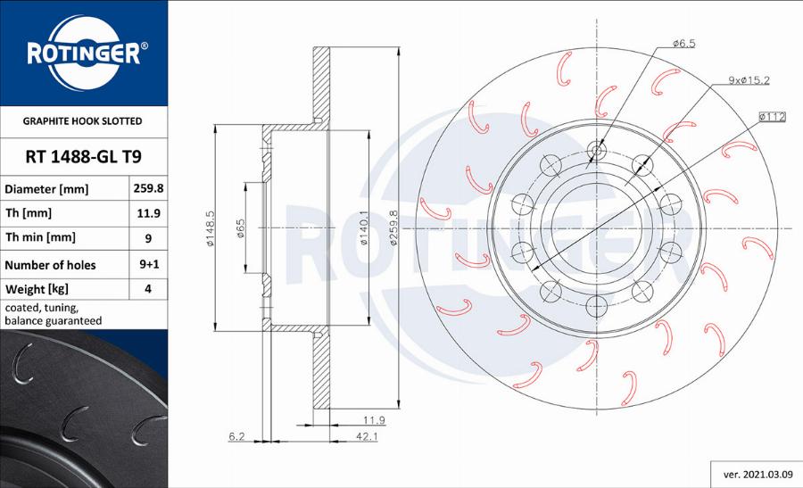 Rotinger RT 1488-GL T9 - Спирачен диск vvparts.bg