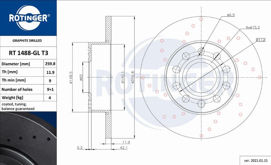 Rotinger RT 1488-GL T3 - Спирачен диск vvparts.bg