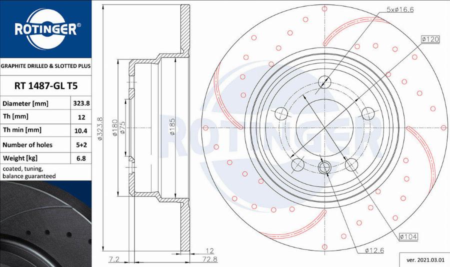 Rotinger RT 1487-GL T5 - Спирачен диск vvparts.bg