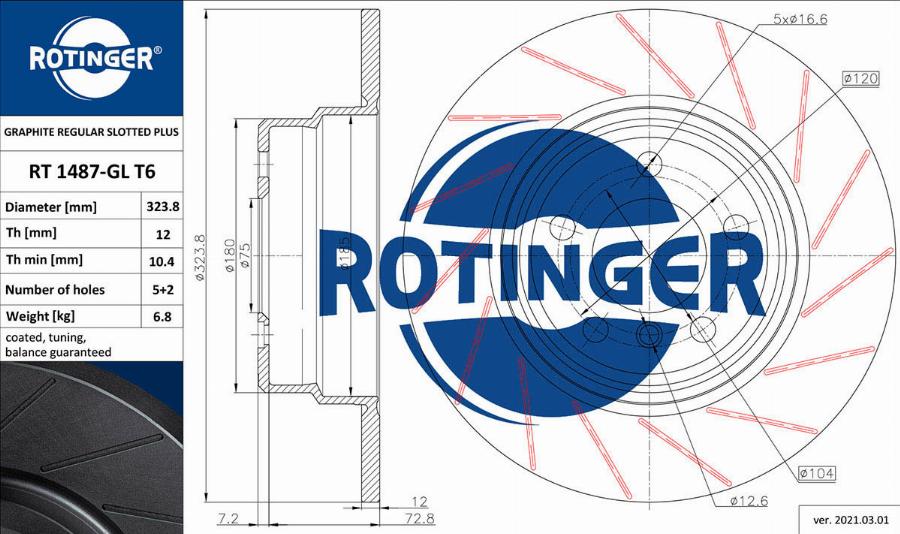 Rotinger RT 1487-GL T6 - Спирачен диск vvparts.bg