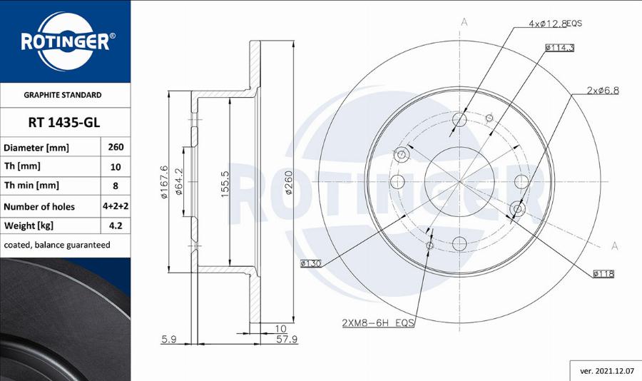 Rotinger RT 1435-GL - Спирачен диск vvparts.bg