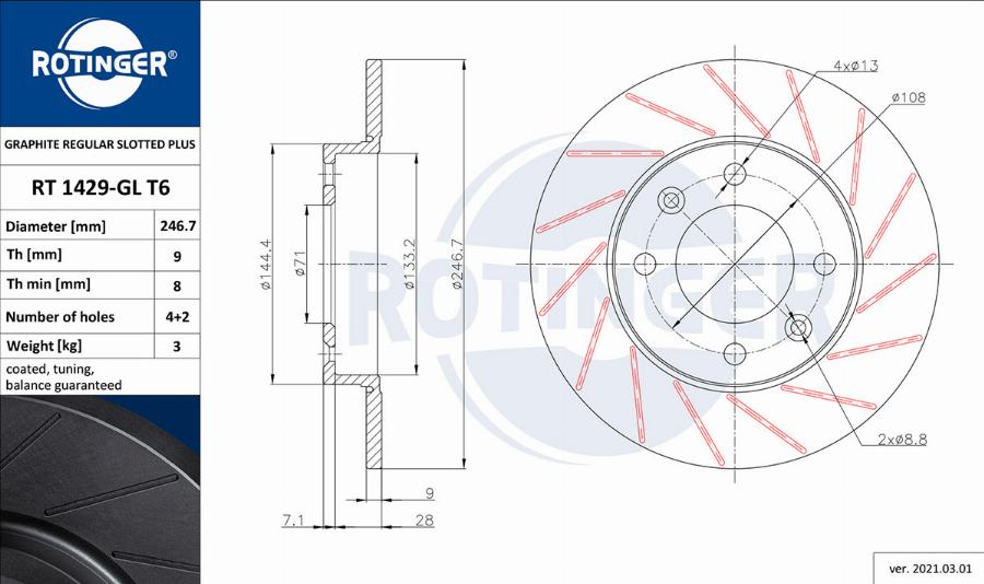 Rotinger RT 1429-GL T6 - Спирачен диск vvparts.bg