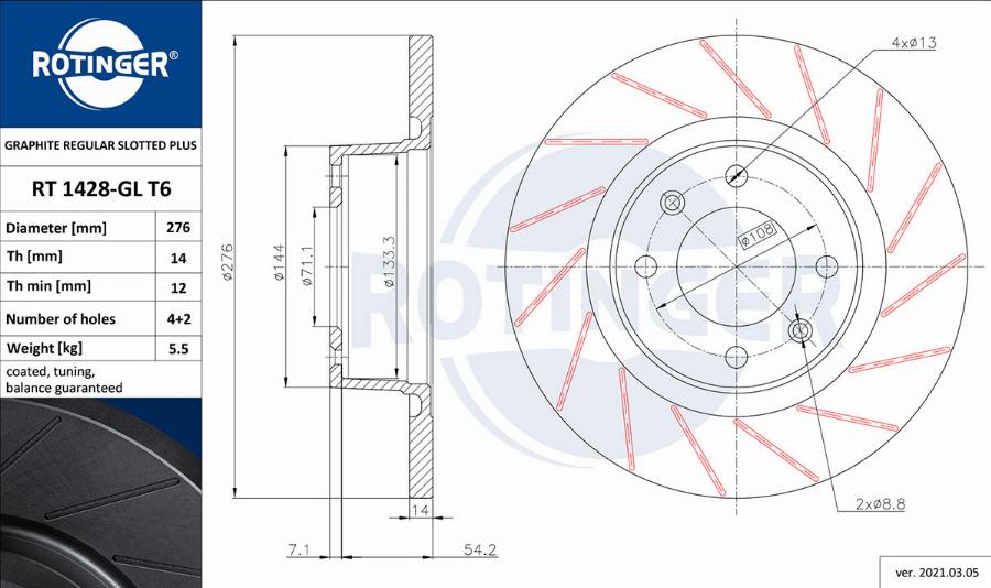 Rotinger RT 1428-GL T6 - Спирачен диск vvparts.bg