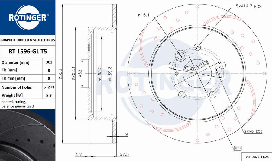 Rotinger RT 1596-GL T5 - Спирачен диск vvparts.bg