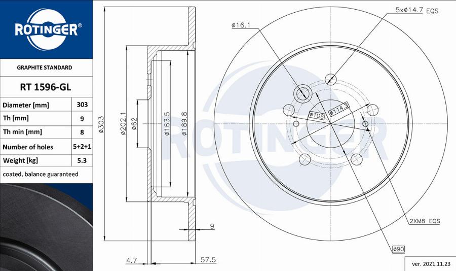 Rotinger RT 1596-GL - Спирачен диск vvparts.bg