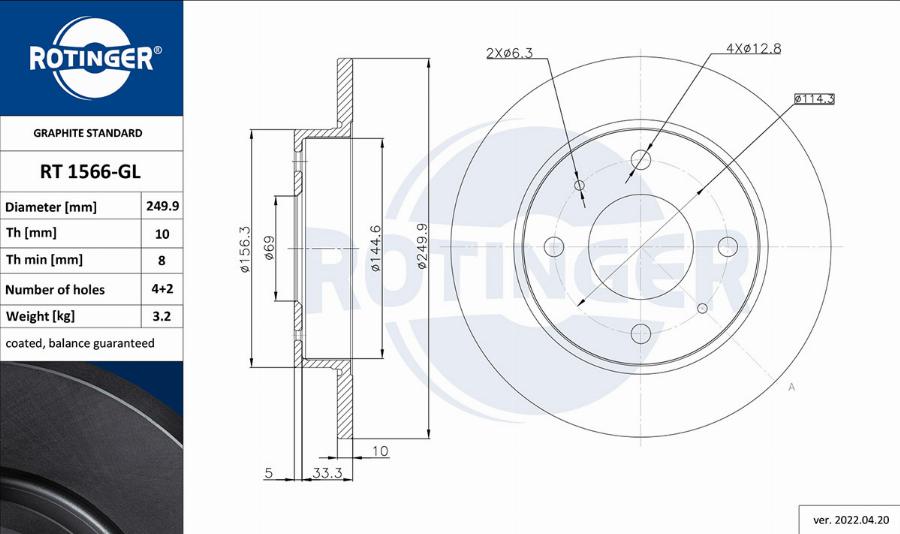 Rotinger RT 1566-GL - Спирачен диск vvparts.bg