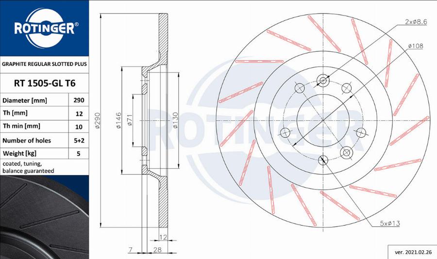 Rotinger RT 1505-GL T6 - Спирачен диск vvparts.bg