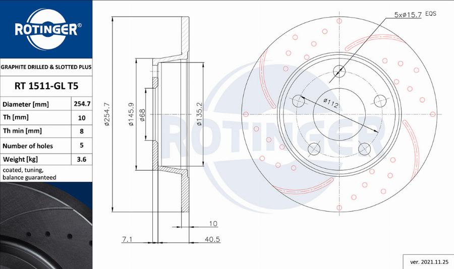 Rotinger RT 1511-GL T5 - Спирачен диск vvparts.bg