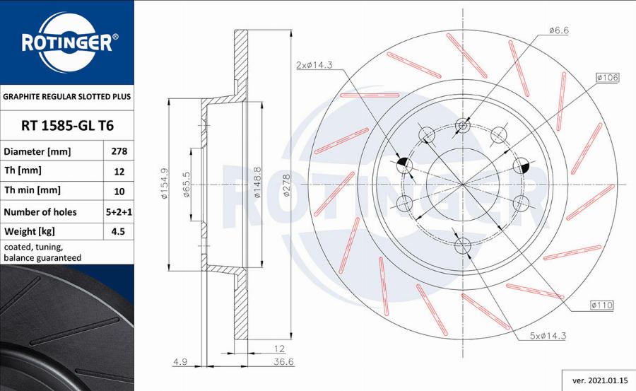 Rotinger RT 1585-GL T6 - Спирачен диск vvparts.bg