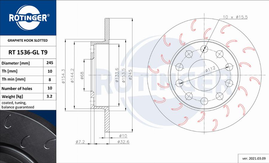 Rotinger RT 1536-GL T9 - Спирачен диск vvparts.bg