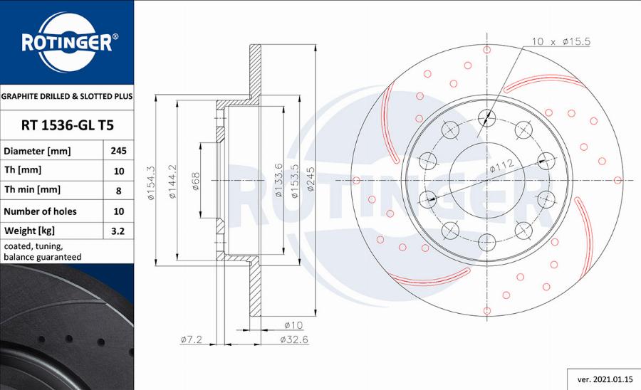 Rotinger RT 1536-GL T5 - Спирачен диск vvparts.bg