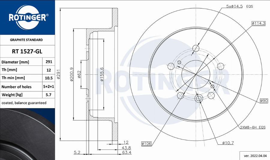 Rotinger RT 1527-GL - Спирачен диск vvparts.bg