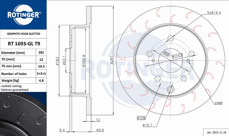 Rotinger RT 1693-GL T9 - Спирачен диск vvparts.bg