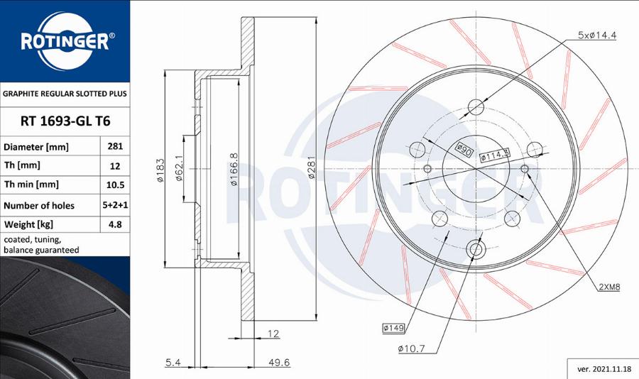 Rotinger RT 1693-GL T6 - Спирачен диск vvparts.bg