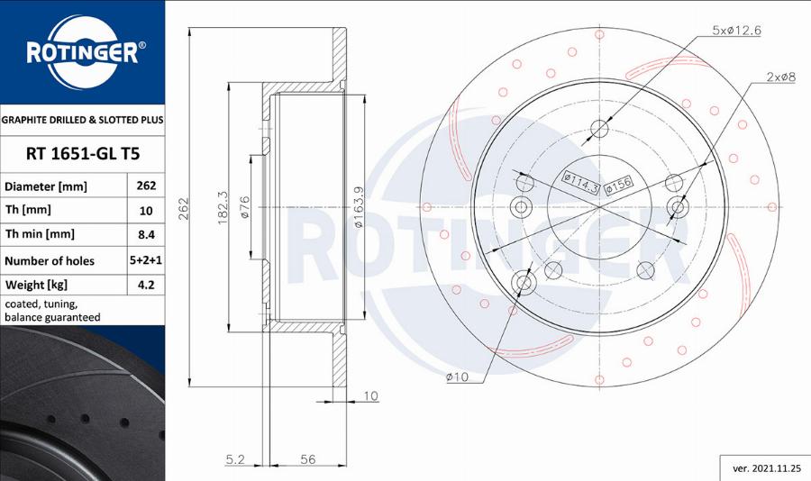 Rotinger RT 1651-GL T5 - Спирачен диск vvparts.bg