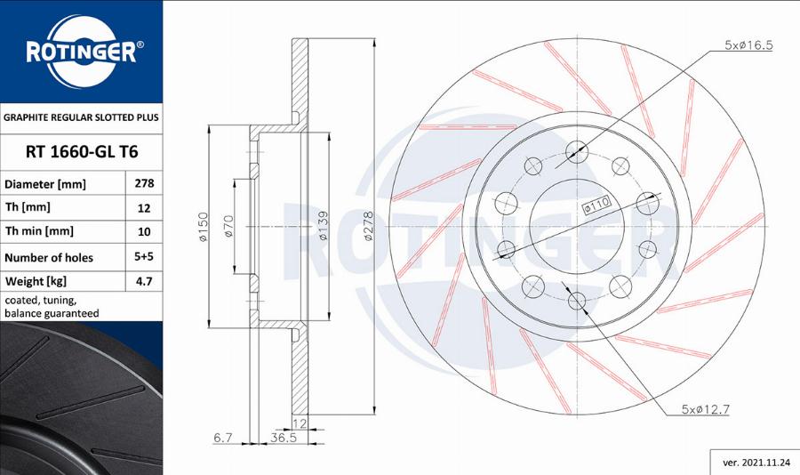 Rotinger RT 1660-GL T6 - Спирачен диск vvparts.bg