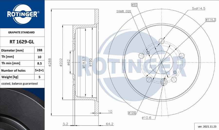 Rotinger RT 1629-GL - Спирачен диск vvparts.bg