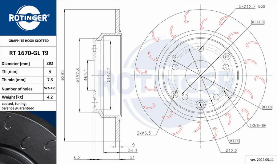 Rotinger RT 1670-GL T9 - Спирачен диск vvparts.bg