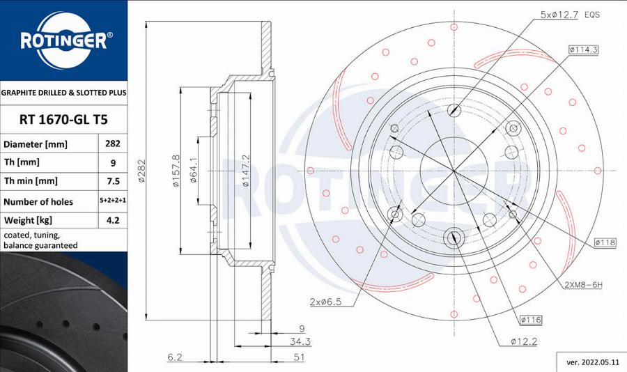 Rotinger RT 1670-GL T5 - Спирачен диск vvparts.bg