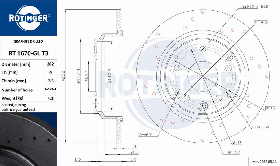 Rotinger RT 1670-GL T3 - Спирачен диск vvparts.bg