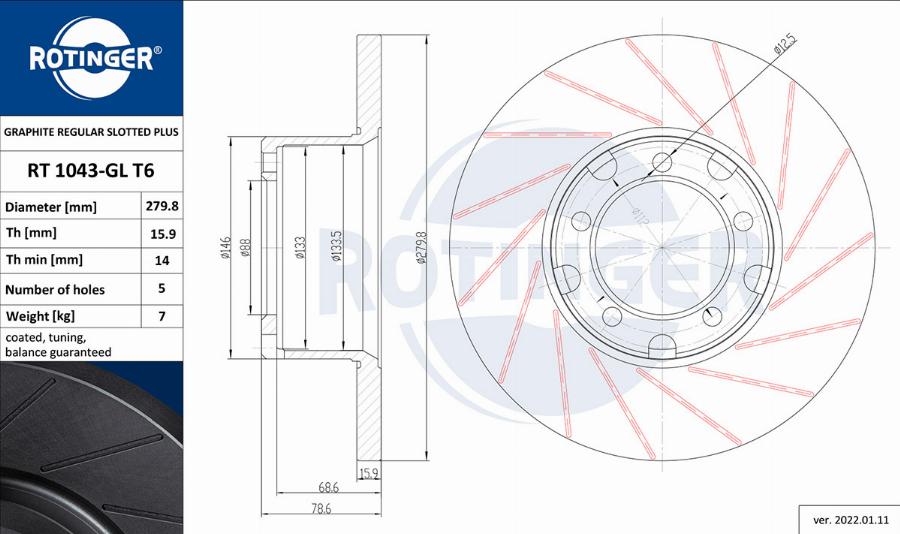 Rotinger RT 1043-GL T6 - Спирачен диск vvparts.bg